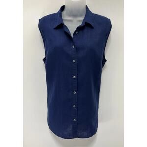Talbots blue linen sleeveless button front shirt Size XL